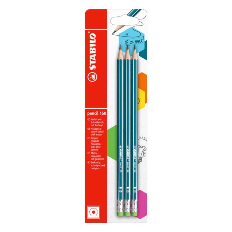 STABILO Schulbleistift  pencil 160 mit Radierer 3er Set petrol