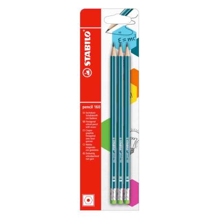 STABILO Schulbleistift pencil 160 mit Radierer 3er Set petrol