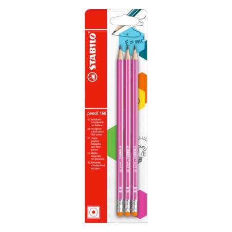STABILO Schulbleistift pencil 160 mit Radierer 3er Set pink