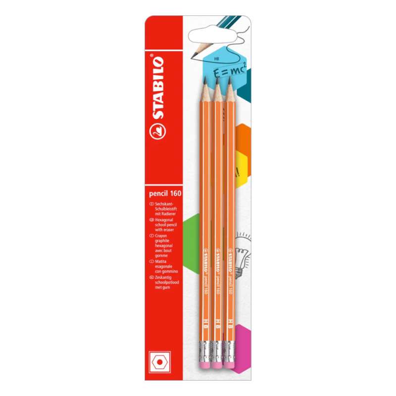STABILO Schulbleistift  pencil 160 mit Radierer 3er Set orange