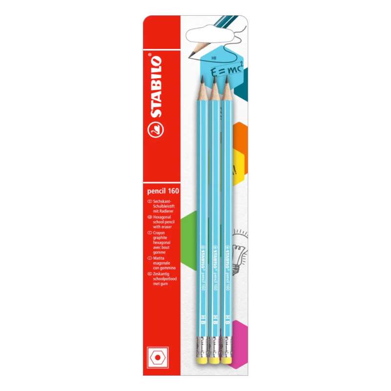 STABILO Schulbleistift  pencil 160 mit Radierer 3er Set blau