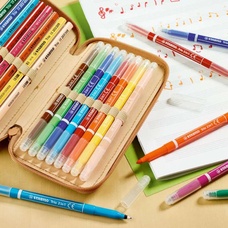 STABILO Filzstift und Fineliner Trio 2 in 1 10er Set in Mäppchen