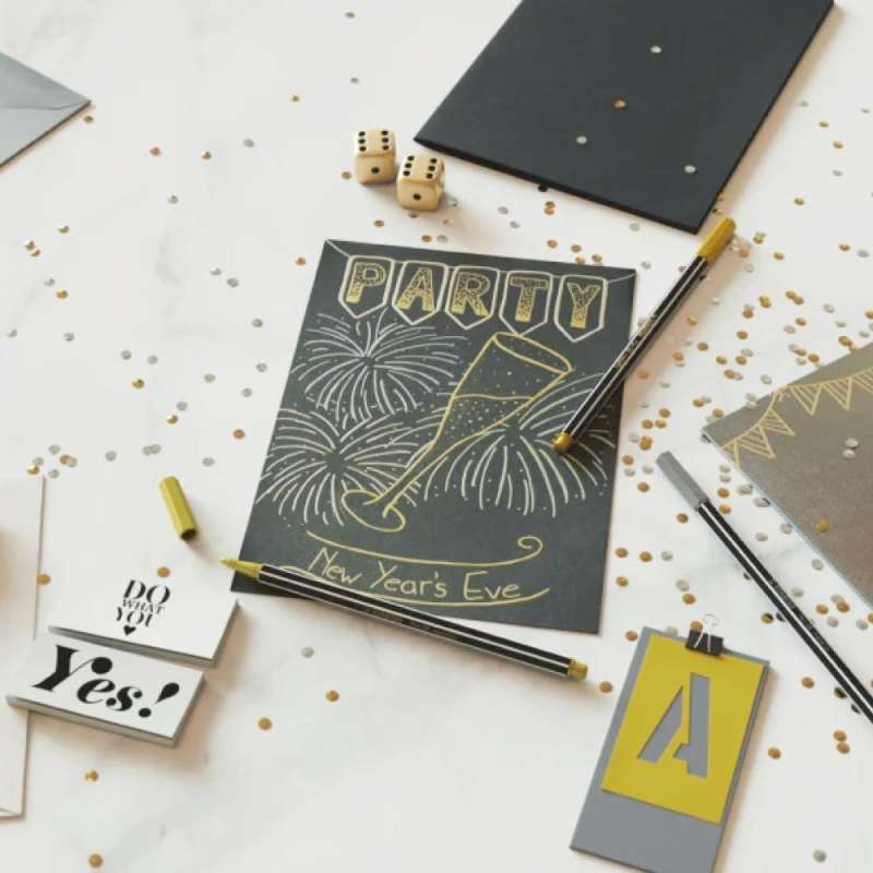 STABILO Premium Filzstift Pen 68 metallic golene Zeichnung mit Stiften auf schwarzem Papier
