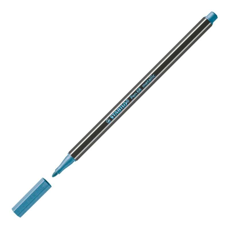 STABILO Premium Filzstift Pen 68 metallic blau offene Kappe