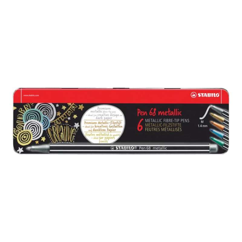 STABILO Premium Filzstift Pen 68 metallic 6er Set Metalletui