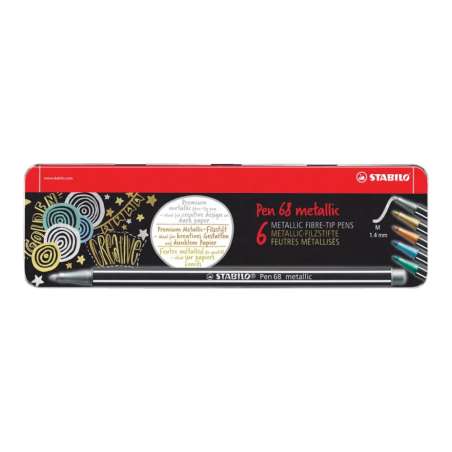 STABILO Premium Filzstift Pen 68 metallic 6er Set Metalletui