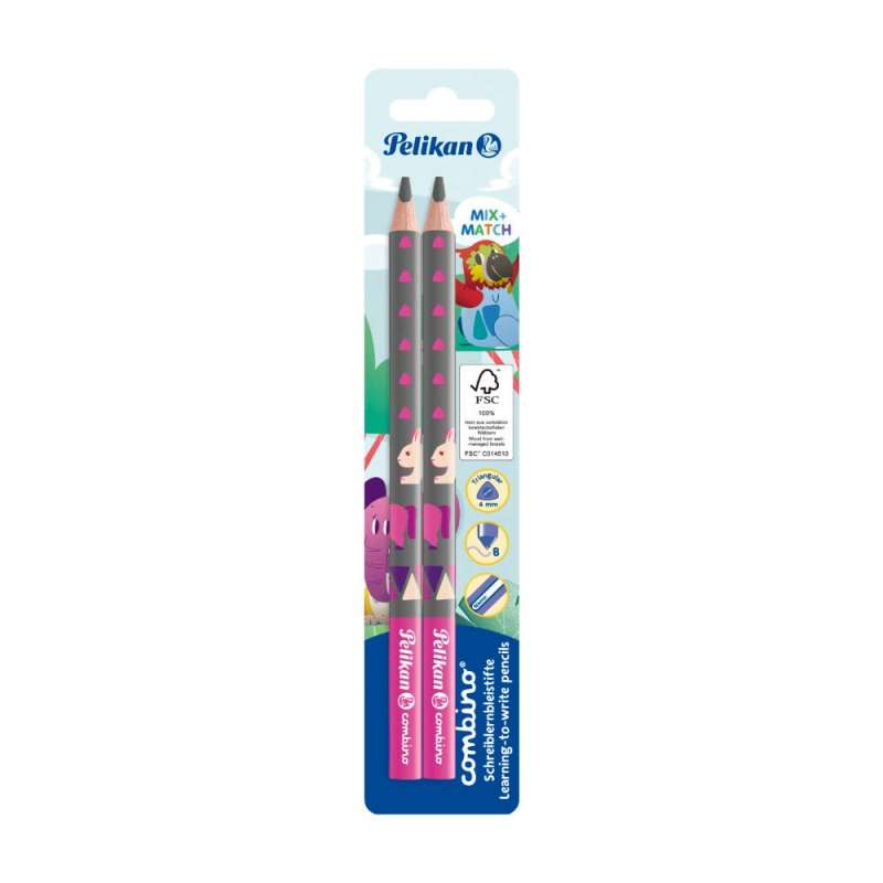 PELIKAN Schreiblernbleistift combino® für rechts- und linkshändig - dreieckig 2er Set pink