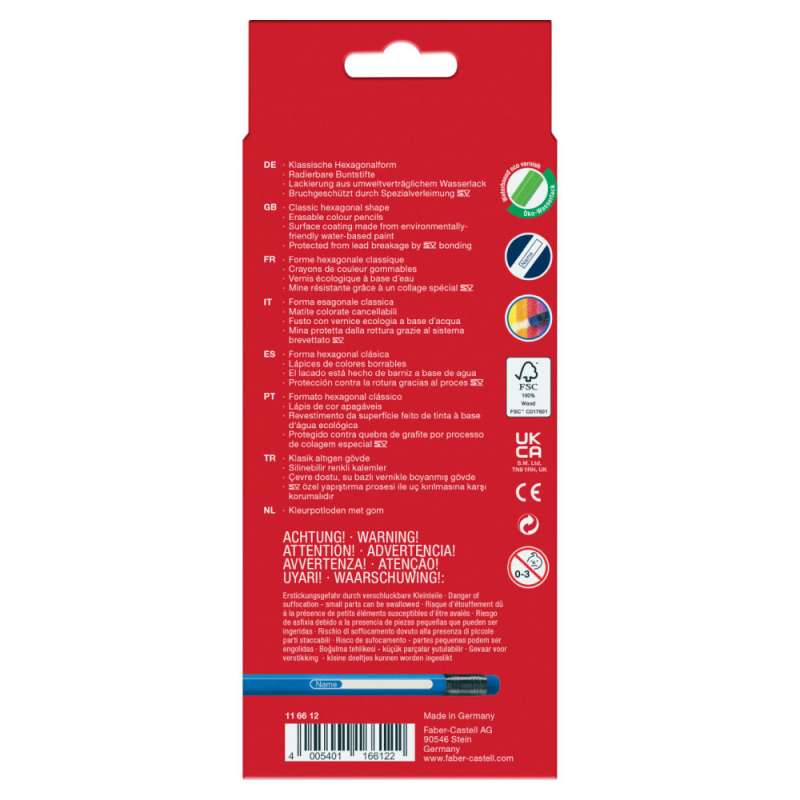 FABER CASTELL Farbstift mit Radierer 12er Set hinten