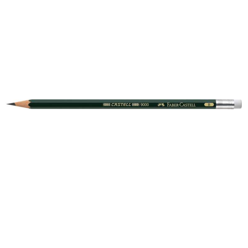 FABER-CASTELL Bleistift 9000 Härtegrad - B, Bleistift Top - mit Radierer liegend