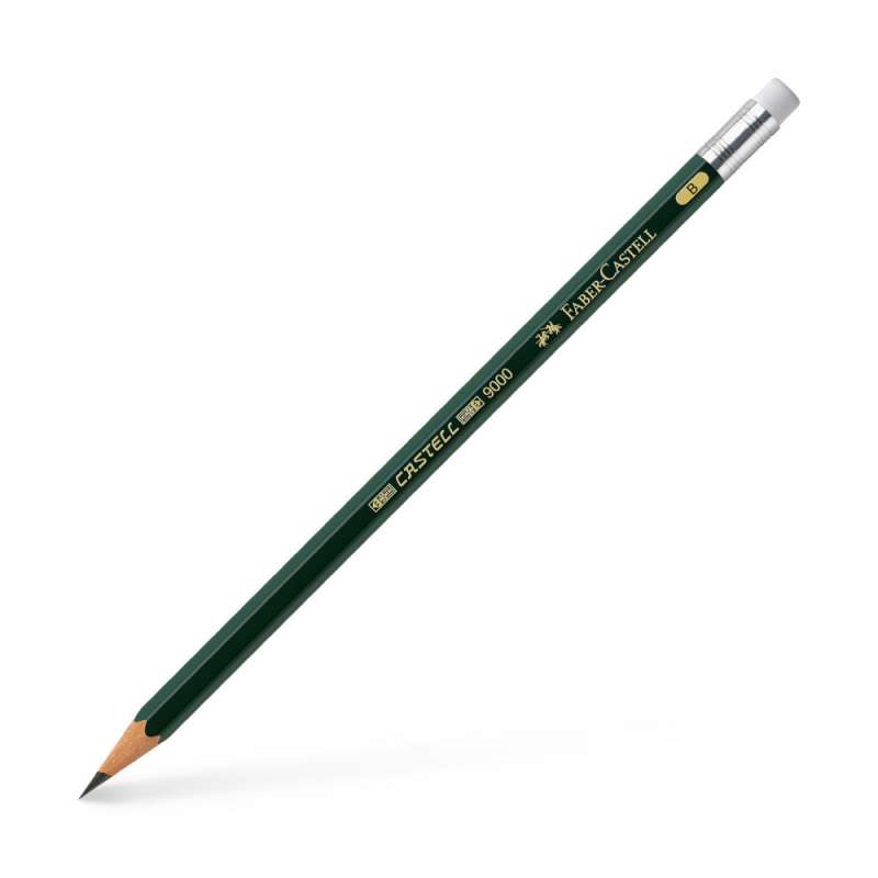 FABER-CASTELL Bleistift 9000 Härtegrad - B, Bleistift Top - mit Radierer