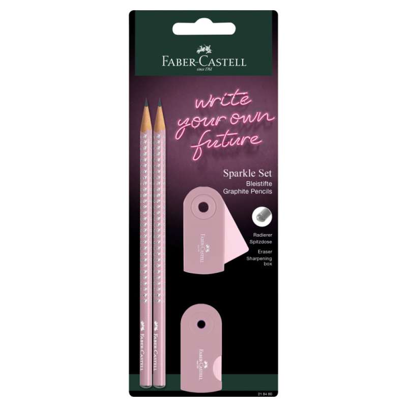 FABER-CASTELL Schreibset Grip Sparkle 4er Set rosa